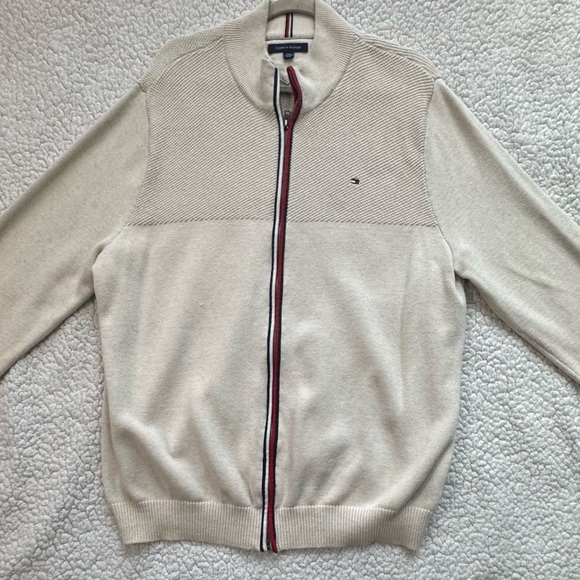 Tommy Hilfiger Other - Tommy Hilfiger Beige Zip-Up Sweater with Red Trim